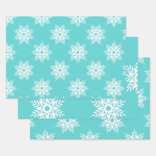Mint White Snowflake Pattern Inpakpapier Vel
