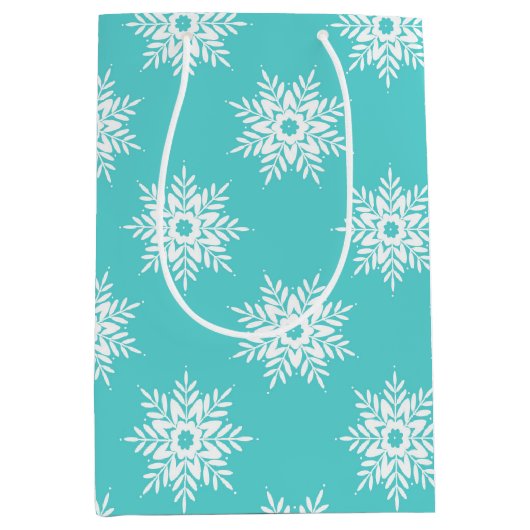 Mint White Snowflake Pattern Medium Cadeauzakje (Voorkant)