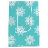Mint White Snowflake Pattern Medium Cadeauzakje (Achterkant)