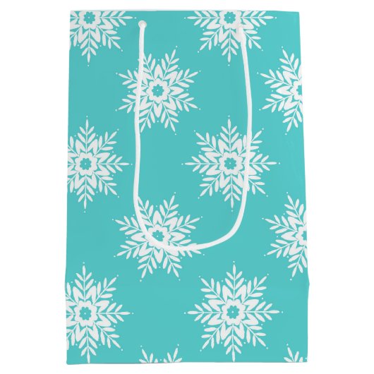 Mint White Snowflake Pattern Medium Cadeauzakje (Achterkant)