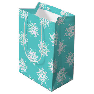 Mint White Snowflake Pattern Medium Cadeauzakje