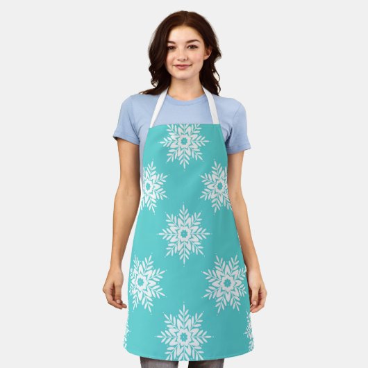 Mint White Snowflake Pattern Schort (Gedragen)