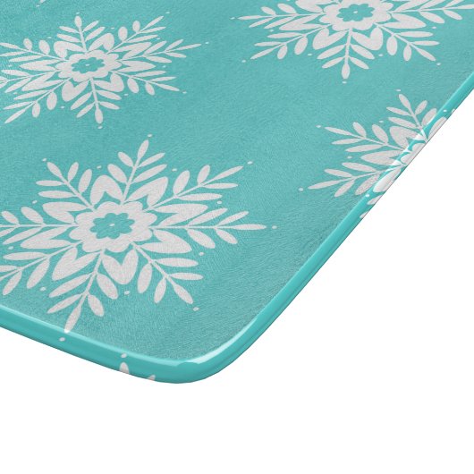 Mint White Snowflake Pattern Snijplank (Hoek)