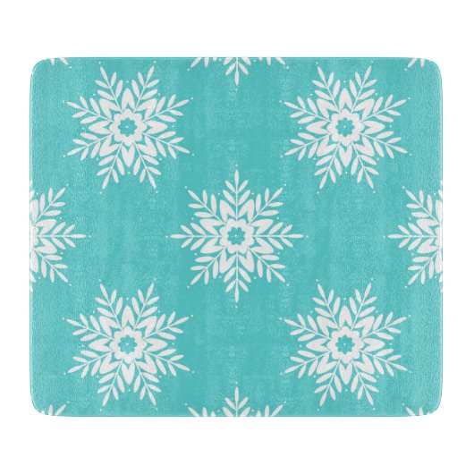 Mint White Snowflake Pattern Snijplank (Voorkant)