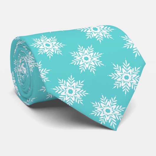 Mint White Snowflake Pattern Stropdas (Opgerold)