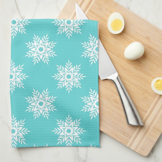Mint White Snowflake Pattern Theedoek (Quarter Fold)