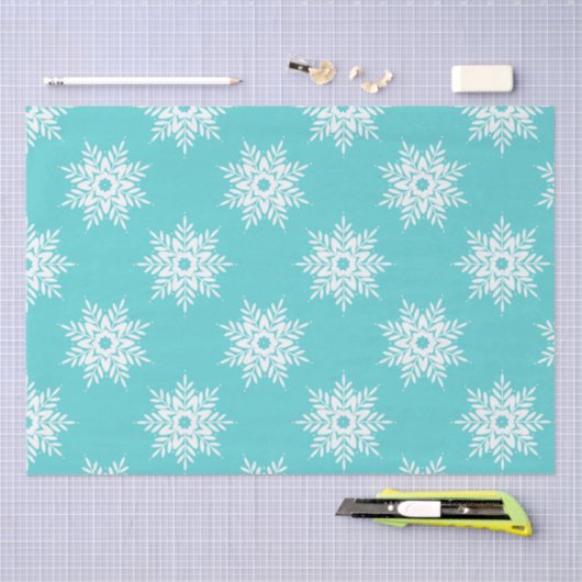 Mint White Snowflake Pattern Tissuepapier (Craft)