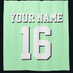 Mint White Sports Jersey Team Jersey Douchegordijn<br><div class="desc">Preppy Solid Color Team Jersey / Sport Jersey / Football Jersey / Rugby Jersey met aangepaste naam Pas dit aan met uw eigen naam of teamnaam en een nummer. U kunt de grootte, kleur en plaatsing van de tekst wijzigen als u wijzigingen moet aanbrengen, de kleur van de tekstschaduw moet...</div>