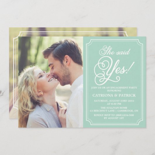 Mint & White Whimsical Engagement Party - Uitnodig Kaart (Voorkant / Achterkant)