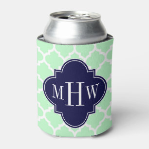 Mint WhMarokkaanse marineblauw 3 Initiaal monogram Blikjeskoeler