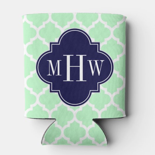 Mint WhMarokkaanse marineblauw 3 Initiaal monogram Blikjeskoeler (Achterkant)