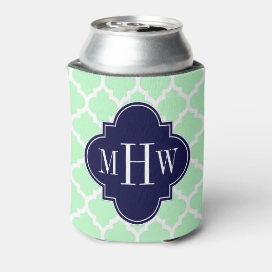 Mint WhMarokkaanse marineblauw 3 Initiaal monogram Blikjeskoeler (Blikje Achterkant)