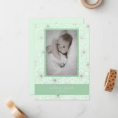 Mint Wildflowers Silver Photo Naming Ceremony Notitiekaartje (Voorkant / Achterkant in situ)