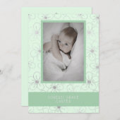 Mint Wildflowers Silver Photo Naming Ceremony Notitiekaartje (Voorkant / Achterkant)