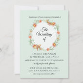 Mint Willow Coral Butterfly Floral Wreath Wedding Kaart (Voorkant)