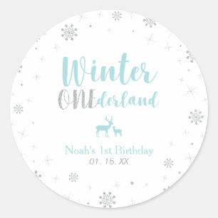 Mint Winter Onderland 1st Birthday Party Favor Ronde Sticker
