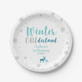 Mint Winter Onederland Boy 1st Birthday Party Papieren Bordje (Voorkant)