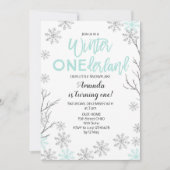Mint Winter ONEderland Snow Birthday Invite Kaart (Voorkant)