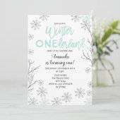 Mint Winter ONEderland Snow Birthday Invite Kaart (Staand voorkant)