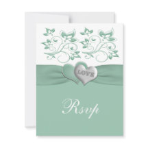 Mint, wit AFGEDRUKTE RIBBON Floral Reply Kaart