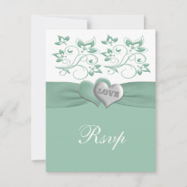 Mint, wit AFGEDRUKTE RIBBON Floral Reply Kaart