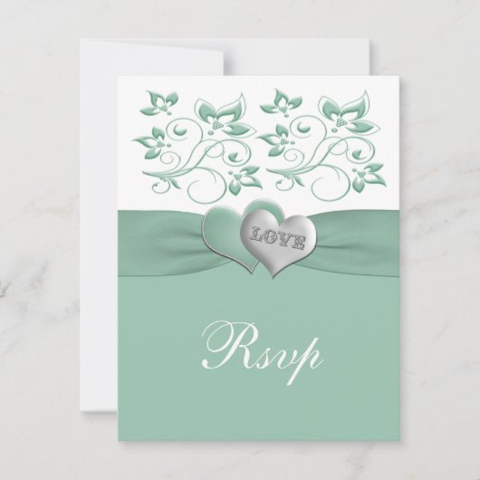 Mint, wit AFGEDRUKTE RIBBON Floral Reply Kaart (Voorkant)