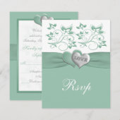 Mint, wit AFGEDRUKTE RIBBON Floral Reply Kaart (Voorkant / Achterkant)