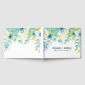 Mint Wit | Geel Bloemen Waterverf Bruiloft Gastenboek (Volledig)