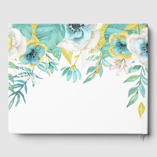 Mint Wit | Geel Bloemen Waterverf Bruiloft Gastenboek (Achterkant)