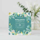 Mint wit geel bloemenbruiloft Waterverf Kaart (Staand voorkant)
