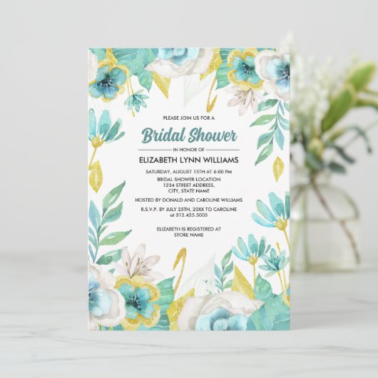 Mint wit geel bloemig Waterverf Vrijgezellenfeest Kaart (Staand voorkant)