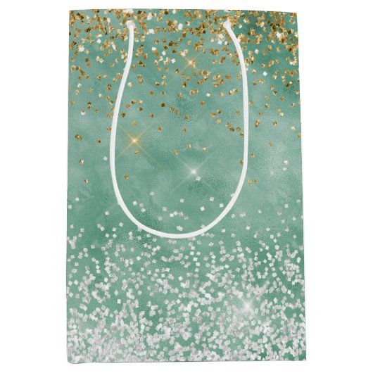 Mint wit glam gouden fonkeling glitter medium cadeauzakje (Voorkant)