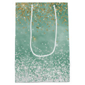 Mint wit glam gouden fonkeling glitter medium cadeauzakje (Achterkant)
