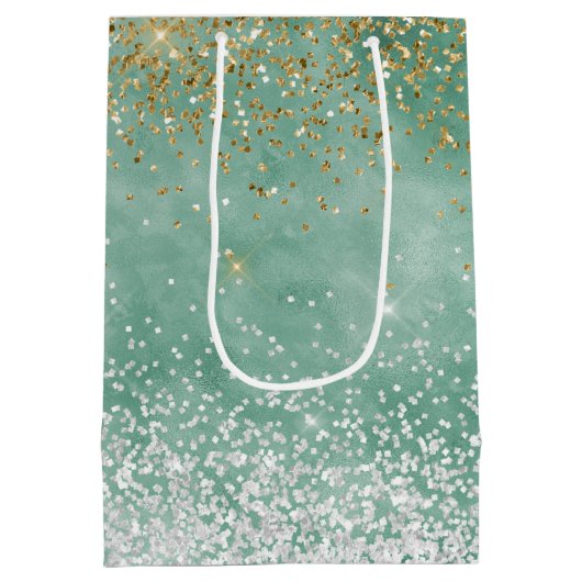Mint wit glam gouden fonkeling glitter medium cadeauzakje (Achterkant)