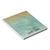 Mint wit glam gouden fonkeling glitter notitieblok (Schuin)