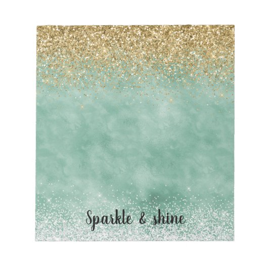 Mint wit glam gouden fonkeling glitter notitieblok (Voorkant)