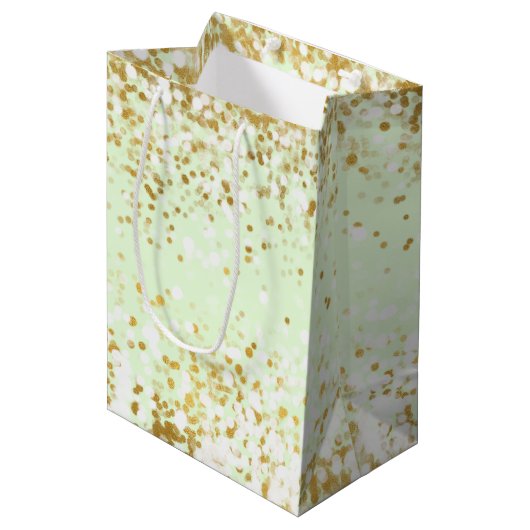 Mint witgouden Confetti schittering Medium Cadeauzakje (Voorkant Gekanteld)
