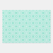 Mint & Witte Bloem Lattice Patroon Inpakpapier Vel (Voorkant)