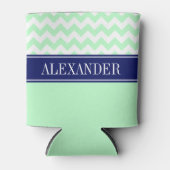 Mint Witte Chevron CB Navy Naam Monogram Blikjeskoeler (Voorkant)