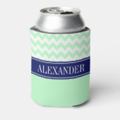 Mint Witte Chevron CB Navy Naam Monogram Blikjeskoeler (Blikje Achterkant)