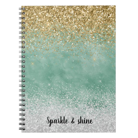 Mint Witte Glam Gouden Schittering Glitters Notitieboek (Voorkant)