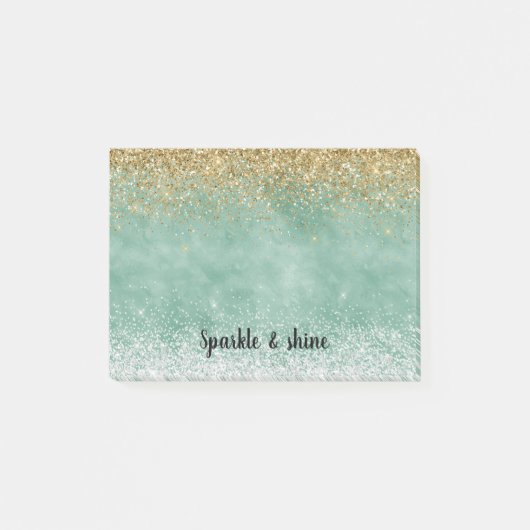 Mint Witte Glam Gouden Schittering Glitters Post-it® Notes (Voorkant)