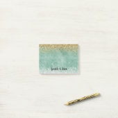 Mint Witte Glam Gouden Schittering Glitters Post-it® Notes (Op bureau)