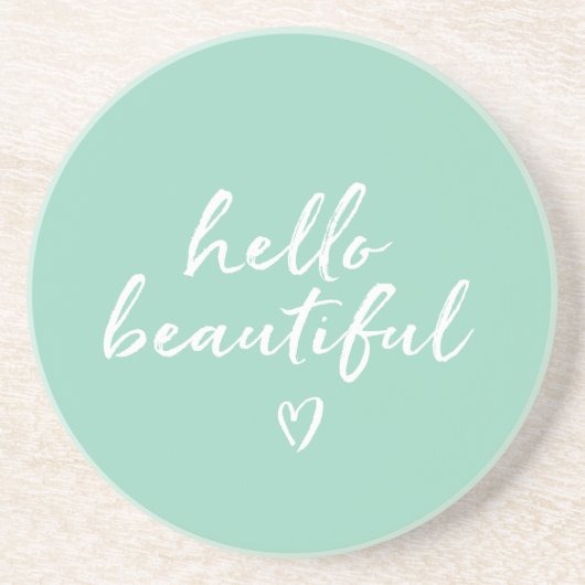 Mint Witte Hallo Mooi Inspirerend Hart Zandsteen Onderzetter (Voorkant)