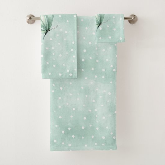 Mint Witte Stippen Vlinder Geloof Bad Handdoek (Insitu)