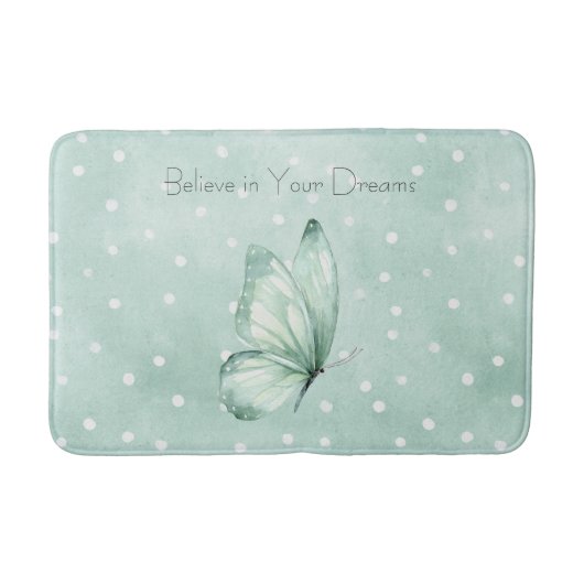Mint Witte Stippen Vlinder Geloof Badmat (Voorkant)