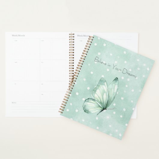 Mint Witte Stippen Vlinder Geloof Planner (Display)