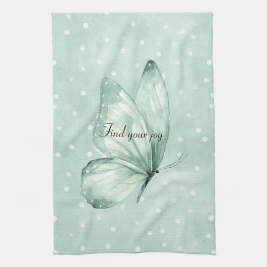 Mint Witte Stippen Vlinder Geloof Theedoek (Verticaal)