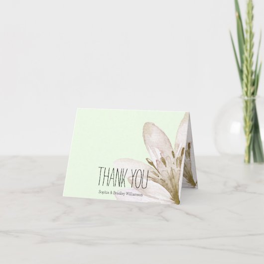 Mint Witte Waterverf Bloemige Dank je Bedankkaart (Voorkant)