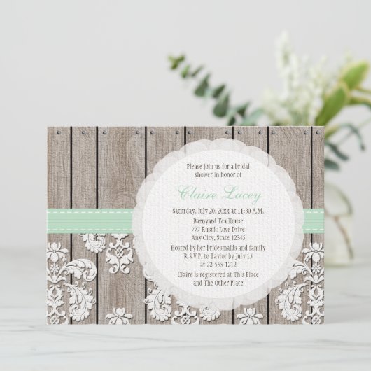 Mint Wood Rustic Bridal Shower Invitations Kaart (Staand voorkant)
